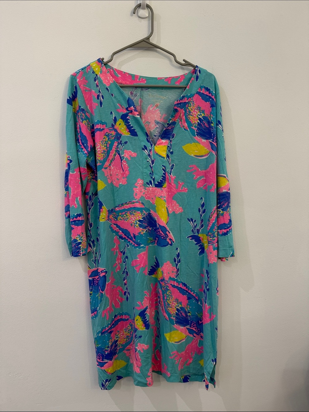 Lilly Pulitzer Teal Dress with Pink, Blue & Yellow Floral Print